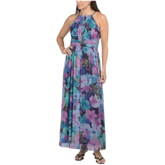 London Times Dresses & Skirts - LONDON TIMES Ruched Waist Mesh Halter Neck Maxi Dress